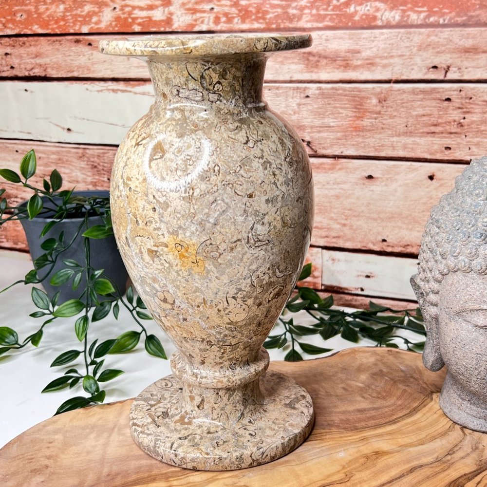6 lb Fossil Vase  - Unique Polished Natural Marble With Million Year Old Fossil